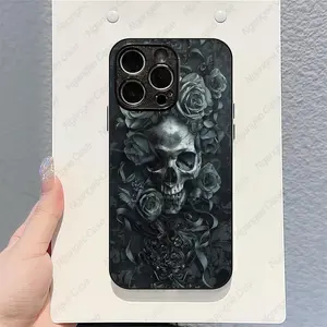 KLT Dark Gothic Skull 3D Floral Phone Case｜Niche Luxury Cool Artistic Personalized Protective Cover Compatible with  17 16 15 14 13 12 11 X XS AIR PRO PLUS MAX Phone Case #KLT Series Protection Casing