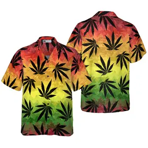 Marijuana Leaf Rasta Hawaiian Shirt, Short Sleeve Casual Button Down Shirts Summer Beach Shirt, Tropical Floral Shirt