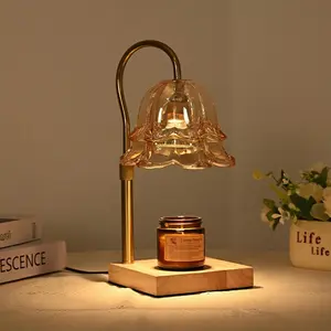 Solid Wood Base Tulip Candle Warmer Lamp Dimmable Timer Height Adjustable Flameless Scented Candle Lamp Home Bedroom Decor
