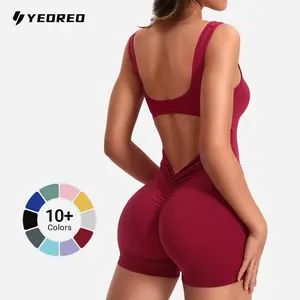YEOREO One Piece Workout Jumpsuits for Women Backless Tummy Control Sleeveless Jumpsuits Lizvette V Back Scrunch Yoga Romper