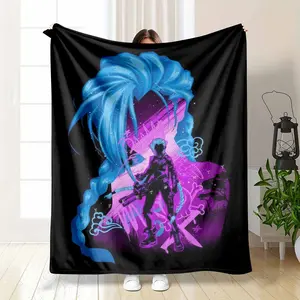 Neon Warrior Girl Flannel Blanket Vibrant Cyberpunk Silhouette Print UltraSoft Lightweight Plush Fabric Breathable Cozy Warmth For Bedroom Bedding Gaming Room Decor Movie Night Lounging Travel Camping Aesthetic Home Gift For Fans Artistic Throw Blanket