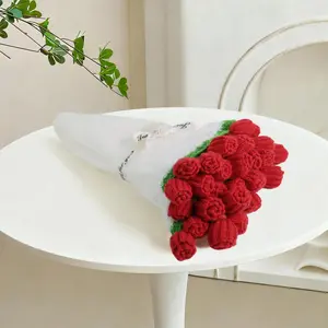 Flower Blanket - Crochet Rose Blanket with Bouquet Blankets, Knitted Throw Blankets for Birthday, Wedding, Anniversary, Decor (43 inch - Finished Red)