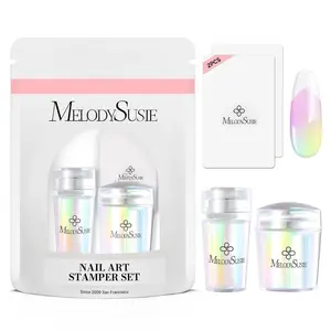 Nail Stamper Kit, 2 Sets Silicone French Tip Upgrade Stamp Tool, Long and Short Stampers with 2PCS Scrapers for French Manicure DIY Home Art Design Salon, Aurora