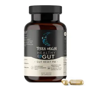 TERRA ORIGIN Healthy Gut Reset PM | Overnight Gut Repair & Restful Sleep Formula | with L-Glutamine, Melatonin, GABA, and Aloe Vera | Non-GMO, Gluten-Free, Vegan Capsules