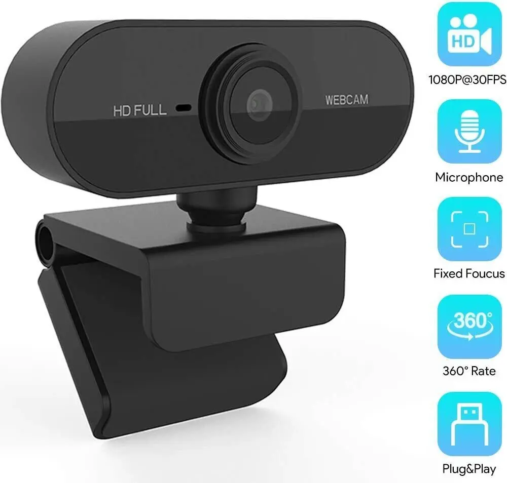 Koramzi 1080P HD Webcam with Built-In Microphone Full HD USB Web Camera for Windows & Mac OS Computers Fixed Focus 360° Rate Plug&Play