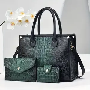 vb 3pcs Stylish Crocodile Pattern Tote Bag Set - Includes Shoulder Bag, Coin Purse, and Card Holder - Ideal for Women's Commuting hj