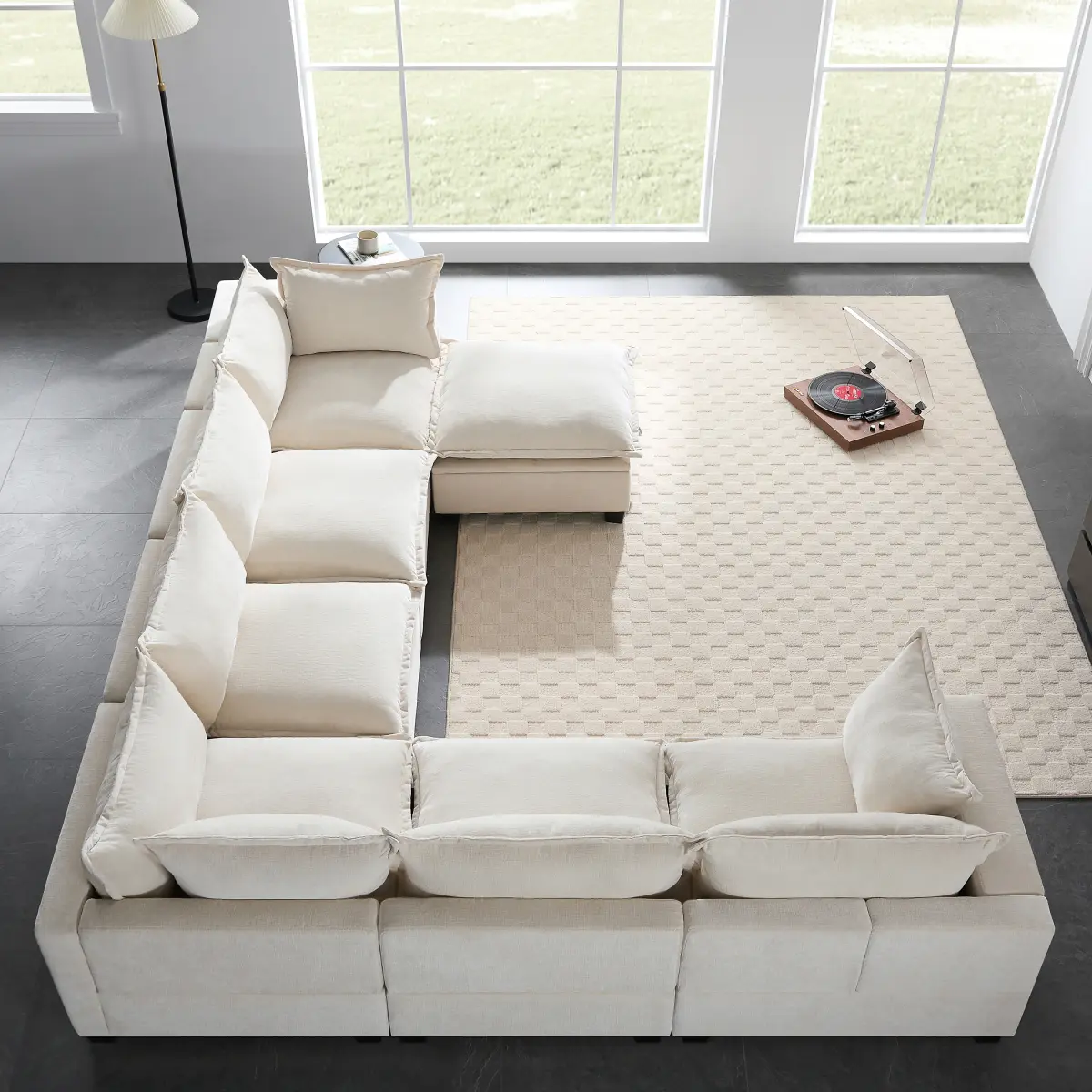 Aobtkel Modern 117.5x91.5" Modular U-Shaped 7-Seat Oversized Chenille Fabric Sectional Sofa with Movable Storage Ottoman, Wide Seat, Free Combination for Living Room Apartments