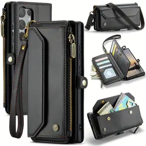 Phone Case Casing - Crossbody Case Designed for Various for Samsung Galaxy S26 S25 S24 S23 S22 S21 Models, Featuring RFID Protection, a 10-Card Holder, a Zipper for Bills, And a Magnetic Flip Shoulder Strap