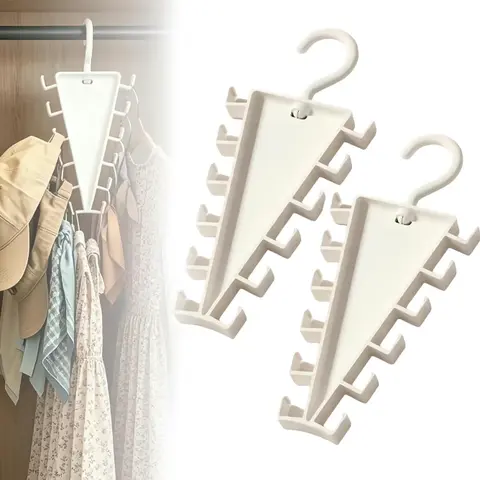 Smooth 360° Rotatable V-Shaped Double-Sided Hanging Organiser - Multifunctional Compact Layered Vertical Wardrobe Space-Saver Rack with 12 J-Hooks for Shirts/Jackets, Ideal for Laundry, Bedroom (Tools & Hardware Specialty Hand Tool Gift for Roommates)