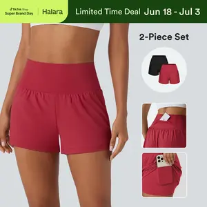 【Creator’s Pick】Halara 2-Piece Super High Waisted Back Pocket & Side Hidden Pocket 2-in-1 Yoga Shorts 3" Set
