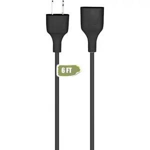 Black Extension Cord 6FT Extension Cords Thin 2 Prong for Indoor Use Outdoor Use with Single Plug- Ideal for Christmas Lights, Lamps, Camer,TV