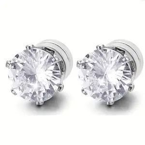 Non-Piercing Magnetic CZ Ear Studs - Shiny Cubic Zirconia Stainless Steel Clip-on Earrings, Pain-Free Aesthetic Minimalist Jewelry for Women & Men.