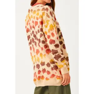 Jadah - Multi color leopard open sweater cardigan - Rust Mix