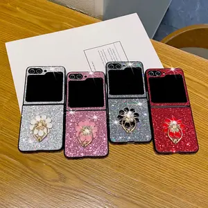 Luxury Sparkling Flower Ring Buckle Phone Case for Samsung Galaxy Z Flip 7 6 5 4 3 Flip7FE Colorful Cute Shockproof Hard PC Back Cover
