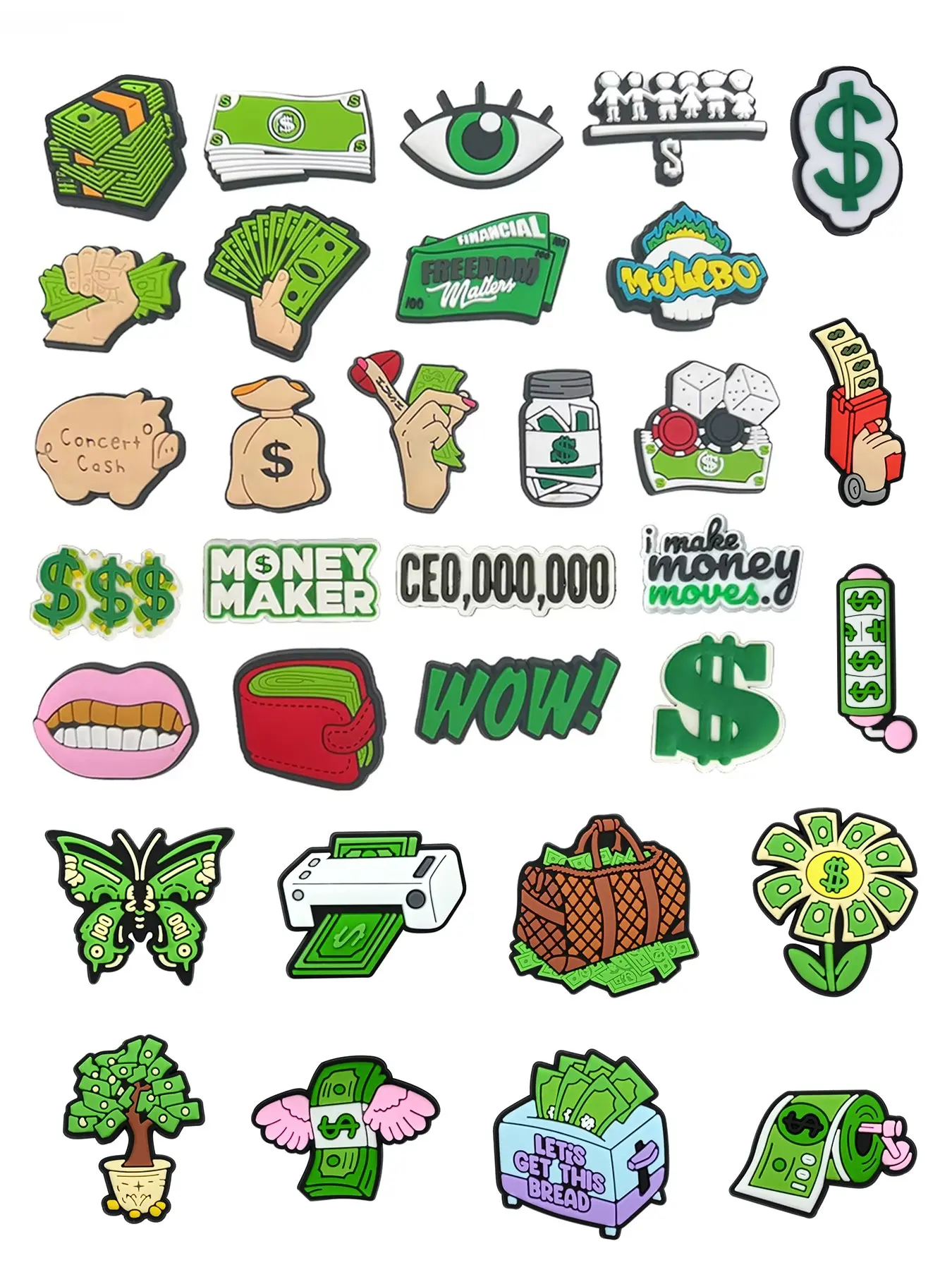 10/21/32 Piece Dollar Bill Money Bag PVC Cartoon DIY Shoe Clips Decorations, Decorative Shoe Accessories, Shoe Accessories, Shoe Embellishment Set, Shoe Charms Set, Classic Sandals for Family Gatherings, Christmas Party Gifts