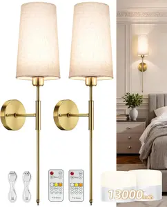 New Medieval Modern Style Battery Powered Wall Lamp 2-piece Set Wireless Wall Lamp With Rechargeable Magnetic Bulb And Remote Control Adjustable 3-color Wall Lamp, Suitable For Bedroom, Living room, Corridor decoration