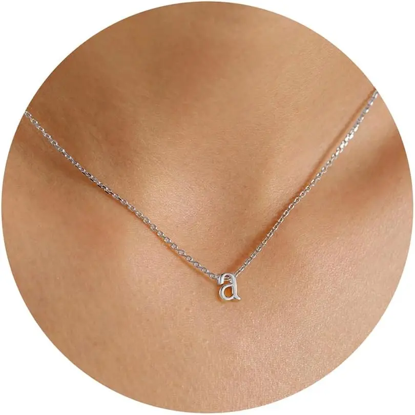 Dainty Initial Necklaces for Women Girls - 14K Solid Gold Over Lowercase Initial Necklace Personalized Minimalist Letter Necklace Tiny Gold Initial Necklaces for Women Girls Jewelry