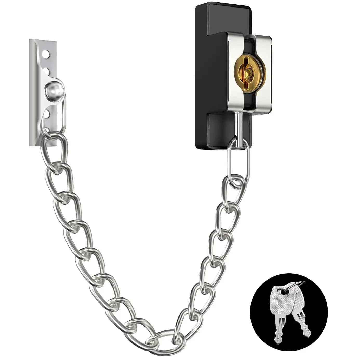 1-Piece Rustproof Heavy-Duty Door Chain Lock with Key, Interior Security Latch for Front Doors, Bedrooms (Silver Chain)