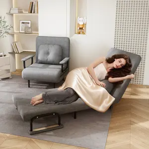 SAVEYOUR Iron Sturdy Compact Upholstered 5-in-1 Foldable Futon Sofa Bed, 5-Position Adjustable Backrest, Ergonomic Pillow, Single Bed with Premium Industrial-Strength Support for Living Room, Office