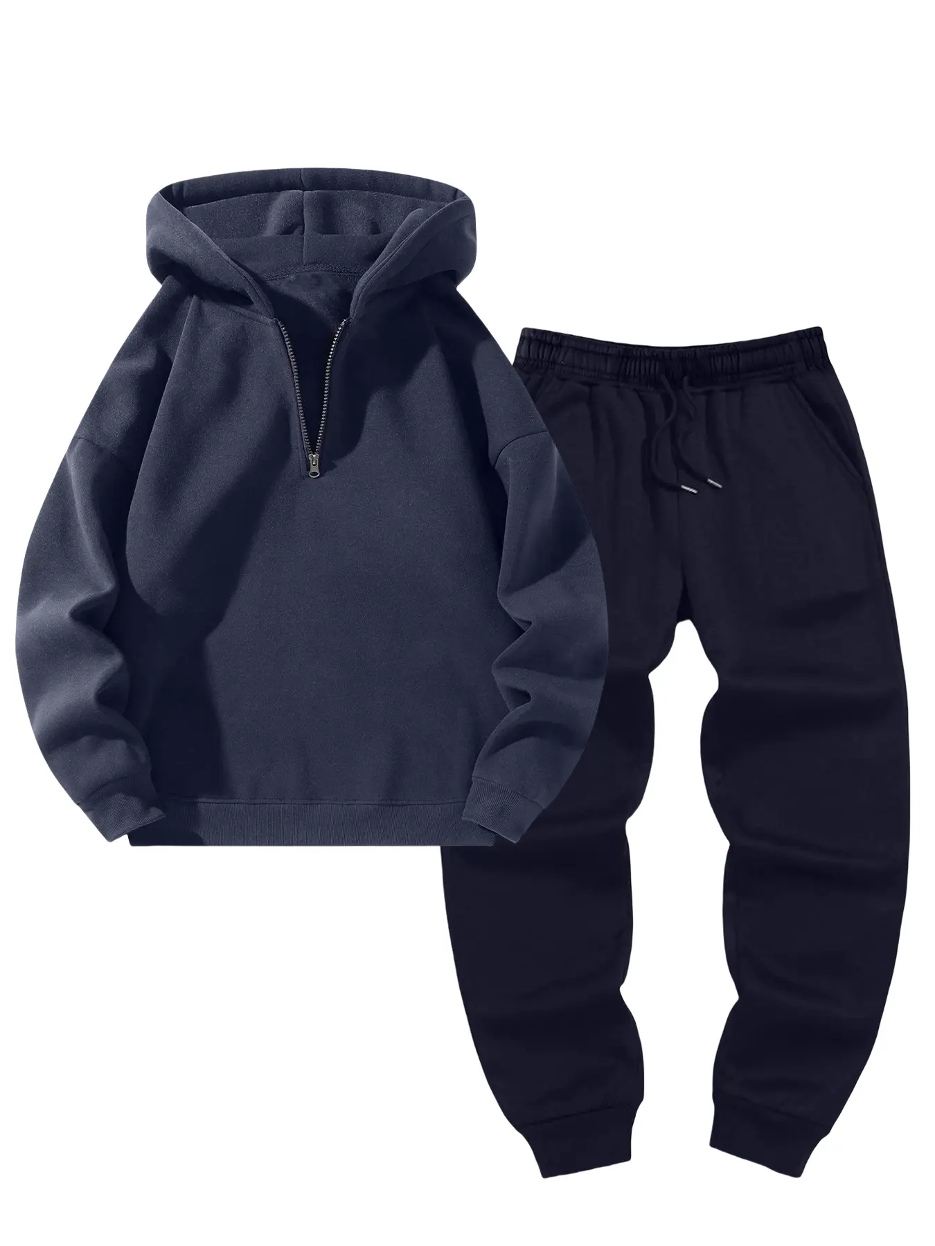 Men's Hooded Sweatshirt Set, Half-Zip Loose Fit Pullover, Fashion