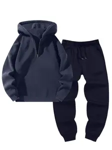 Men's Hooded Sweatshirt Set, Half-Zip Loose Fit Pullover, Fashion Jogger Pants, Casual Sportswear, Comfortable and Stylish