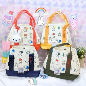 Miffyi Bunny Official Canvas Bag with Magnetic Closure and Cute Top Handle | Kawaii Colorful Summer Lunch Bag