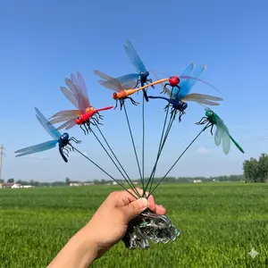 Carpenter Bee Deterrent 3D Dragonfly Clips 4 Pack Realistic Predator Decoy with Flexible Wire Stem Natural Pest Control for Wood Porch Deck Protect Home from Wood Boring Bees Chemical Free Weatherproof Durable