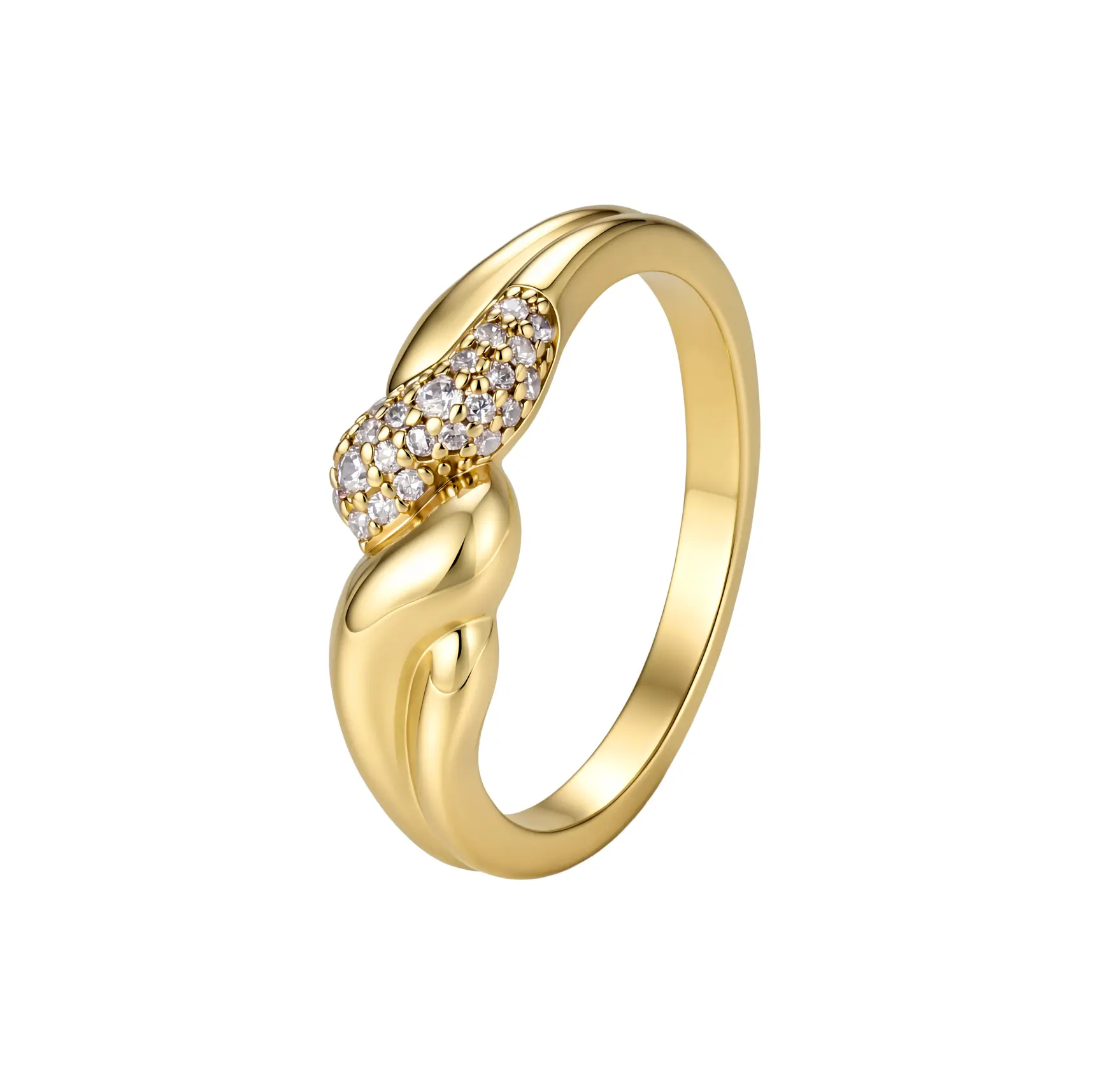 Aurem 14K Gold Plated Cross Over Bypass Ring for Women,  Multi-Row Pave Zirconia Ring, Hypoallergenic Non-Tarnish Trendy Jewelry