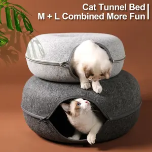 Donut Tunnel Cat Bed Large 24 Inch Plush Cave House Soft Fluffy Pet Bed for Indoor Cats Supports Up to 30 Lbs Scratch Resistant