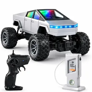 Cyber RC Monster Truck for Kids, Rechargeable Remote Control Off Road Pickup Toy with LED Lights and Controller