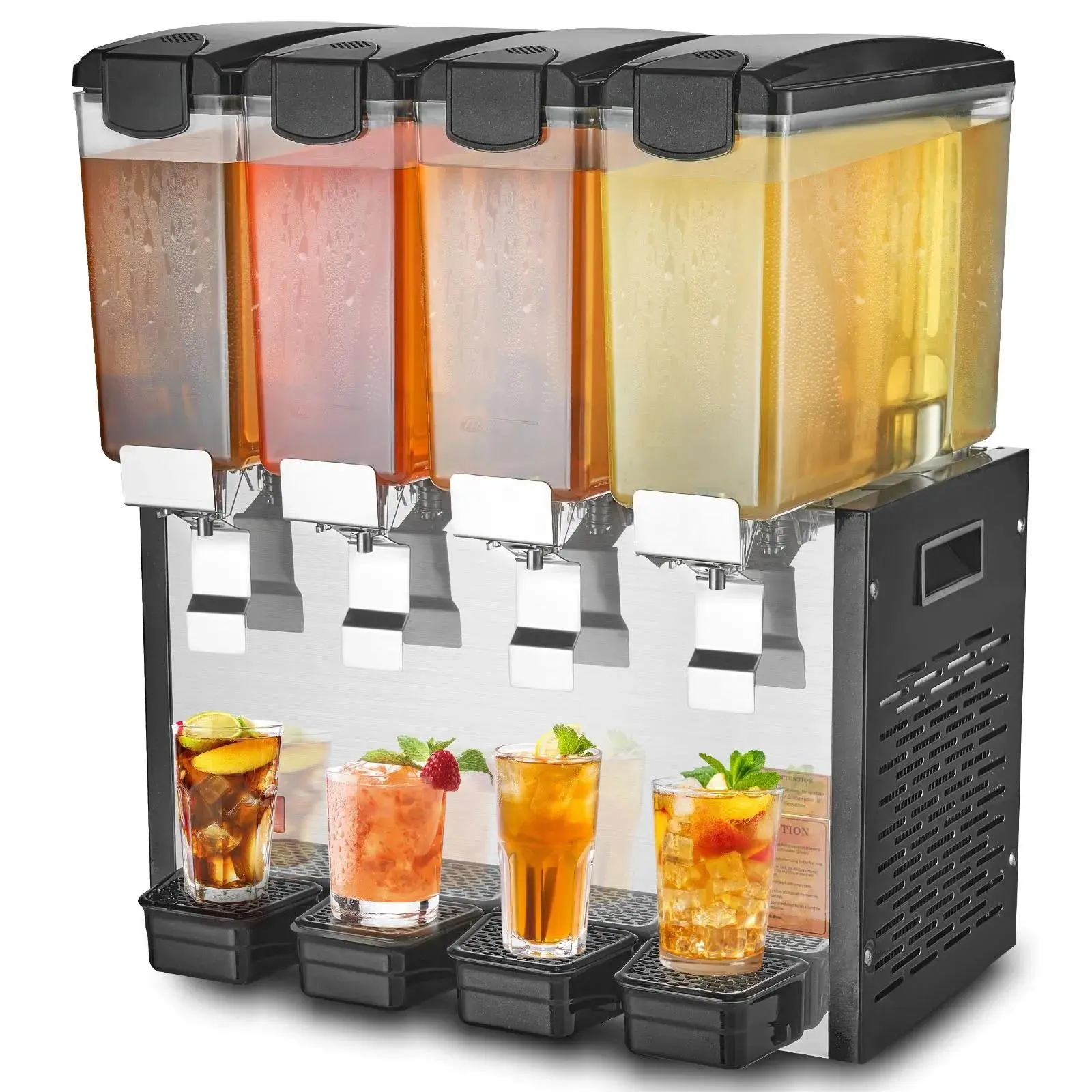 【Summerfinds】VEVOR Commercial Beverage Dispenser,  4 Tanks 10 L / 10.6 QT Per Tank Juice Dispenser, 430W Stainless Steel Ice Tea Drink Machine with 45°F-54°F Cooling Temperature, for Cold Drink Restaurant Bar Party