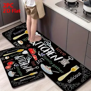 2/3pcs Soft Flannel Kitchen Floor Mat Set, Non-Slip, Absorbent, Farmhouse Style, Ideal for Kitchen, Bathroom, Laundry Room, Hallway, Farmhouse Kitchen Rugs