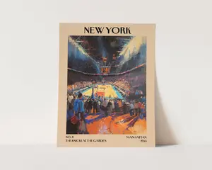 Knicks Basketball Painting Madison Square Garden Impressionist Art Poster