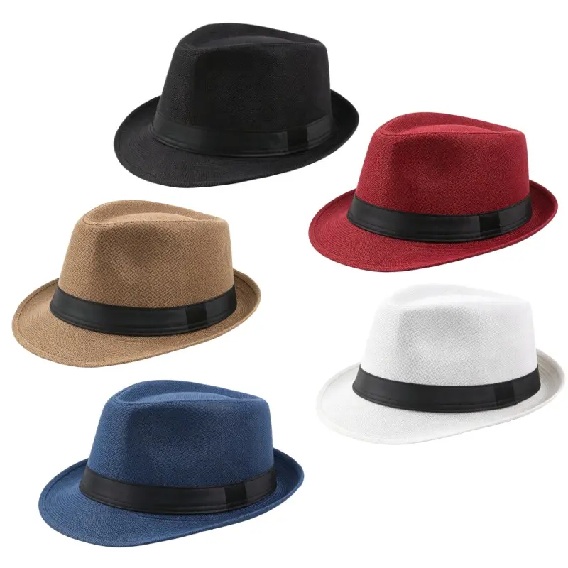 Male 5-Pack Plain Fedora Panama Hat Set, Short-Brim Lightweight Summer Outdoor Sun Hat with Fine Workmanship, Breathable Accessory