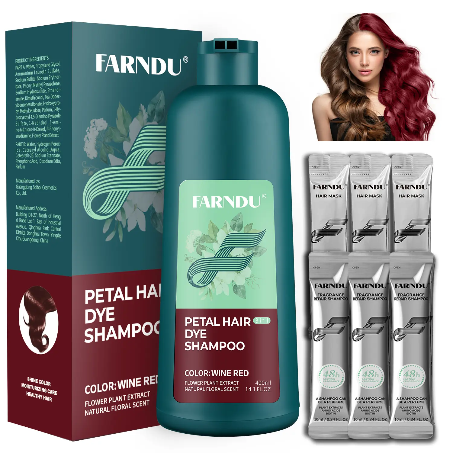 FARNDU Petal Hair Dye Shampoo, 10 Mins Color, Various Colors