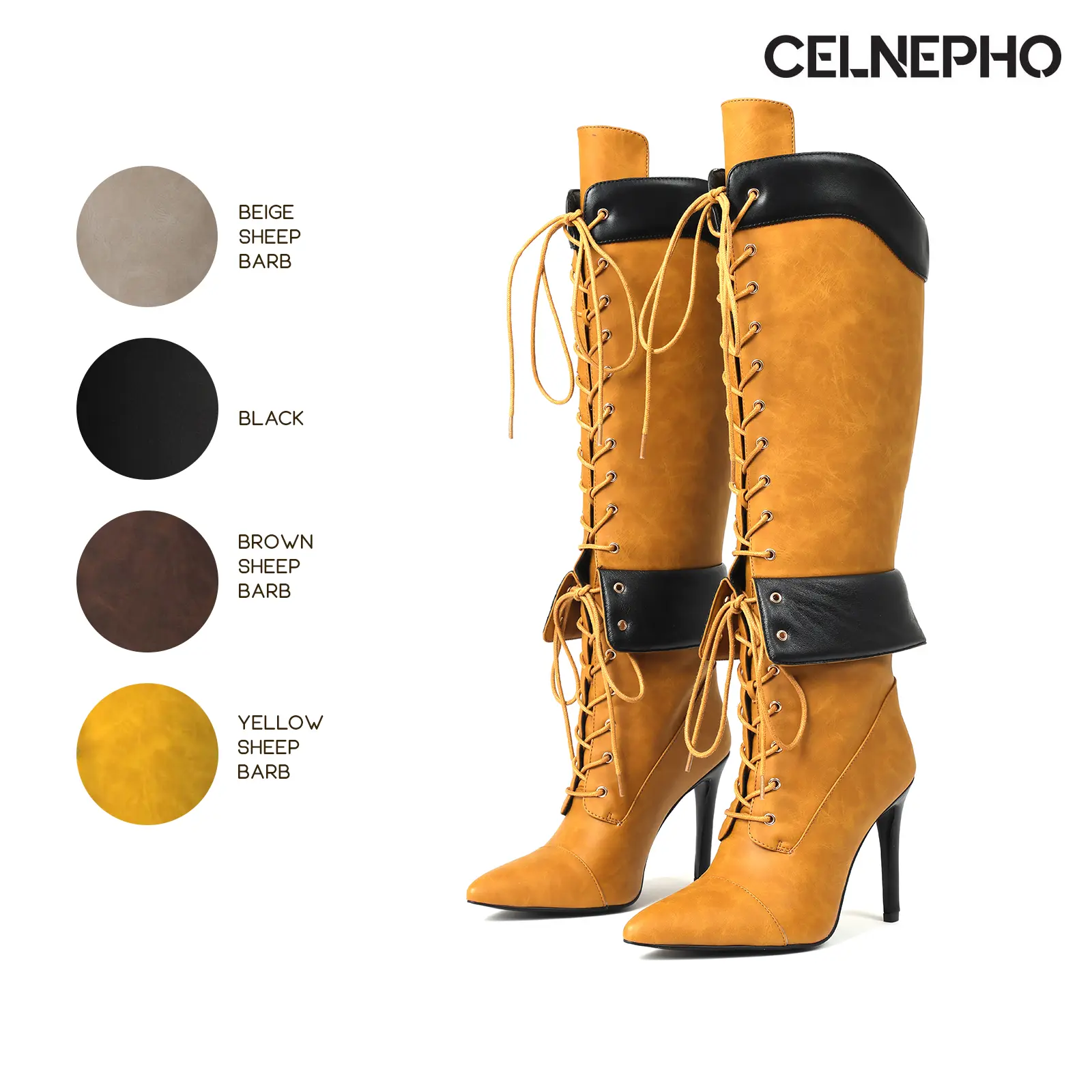 CELNEPHO Womens Knee High Boots Fashion Boot Pointed Toe Stiletto High Heels Lace up Design Punk Comfy Easy Pull on Concert Festival Cosplay Knight Gift Goth Party Work Casual Wear Nightclub Outdoor Event Summer Trendy Statement Long Tall Dressy Shoes