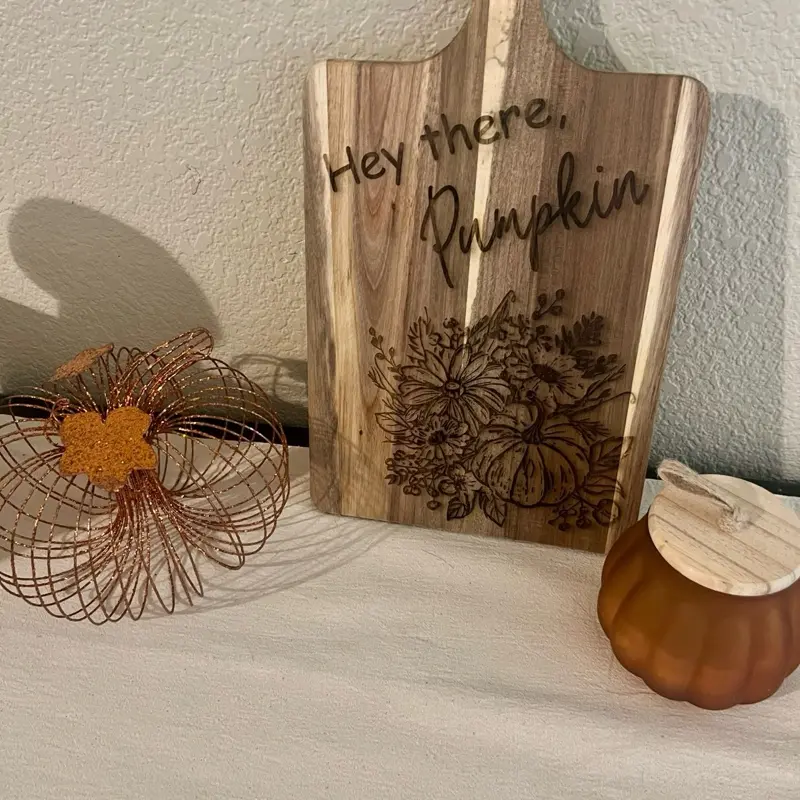 Hey There Pumpkin Fall Cutting Board with Engraved Floral Design and Text Decorative Kitchen Accessory