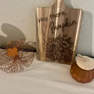 Hey There Pumpkin Fall Cutting Board with Engraved Floral Design and Text Decorative Kitchen Accessory