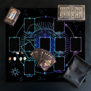 6PC Tarot Reading Set, 1 set with 78 Tarot cards, 1 set with 12 mineral bottles, 1 set with 7 chakra stones, 1 polyester drawstring bag, 1 tablecloth, 1 pendant, an astrological set for Tarot scholars, Spiritual Astrology