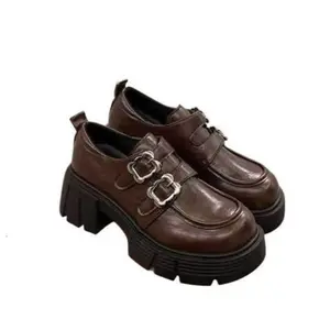 Madden NYC Women’s Platform Lug Sole Loafers/ Thick Soled Loafers For Women Autumn New Comfortable Soft Sole British Style Double Buckle Height Increasing Chunky Heel Small Leather Shoes Outdoor Shoes