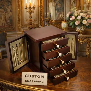Custom engraved wooden jewelry box with 5 drawer .personalized wooden jewelry storage box