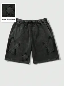 Summer men's shorts, street style, American design, five-pointed star denim appliqué snowflake pattern shorts