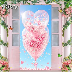2D flat banner, 1pcPink Heart Balloons Stacked, Transparent Heart - Shaped Confetti Balloons for Romantic Party Decor, Festive Pastel Pink & White Heart Balloon Decorationsgalentines party decor, valentine day decor, decorations for valentines day