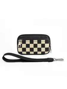Stylish Checkerboard Wristlet Bag with Clear ID Window, Checkered Pattern Wristlet Pouch, Versatile Armband Bag for Cards, Keys & Small Essentials