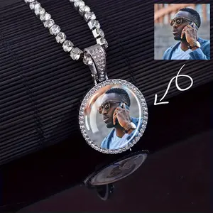 Customized round with circle chain hip hop jewelry DIY photo zircon pendant suitable for men and women holiday gifts birthday gifts party hip hop jewelry