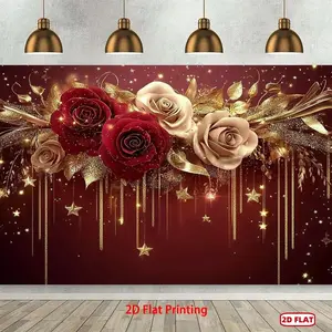 1pc Luxurious Burgundy & Golden Floral Glitter Party Banner - High-Quality Polyester, No Electricity Needed, Versatile Home Decor, Event Backdrop, Photo Studio Props for Weddings, Birthdays, Corp