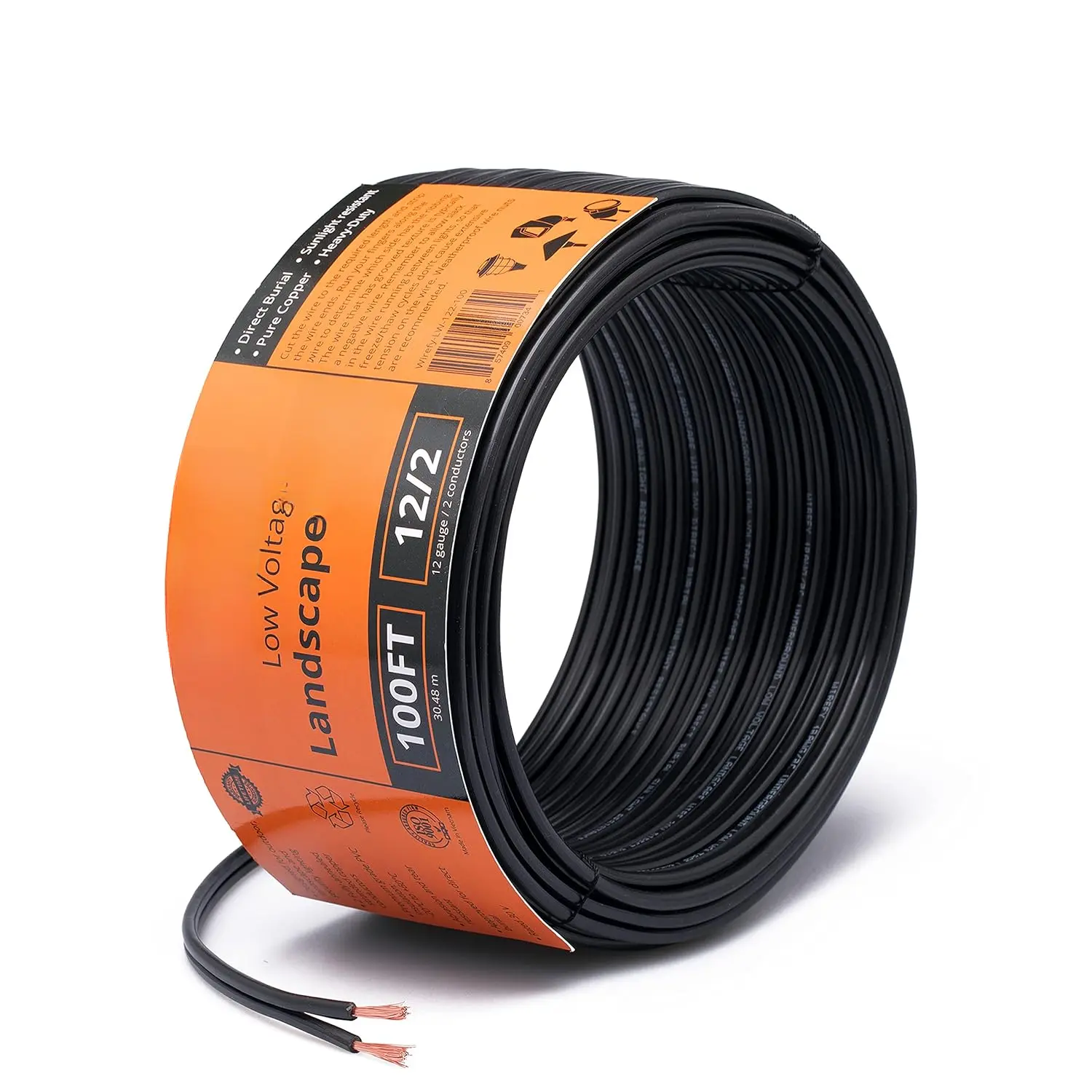 12/2 Low  Landscape Wire - Low  Outdoor Wire - Connect Your Landscape Lighting - Approved for Direct Burial 100ft - Outdoor Electrical Christmas Light