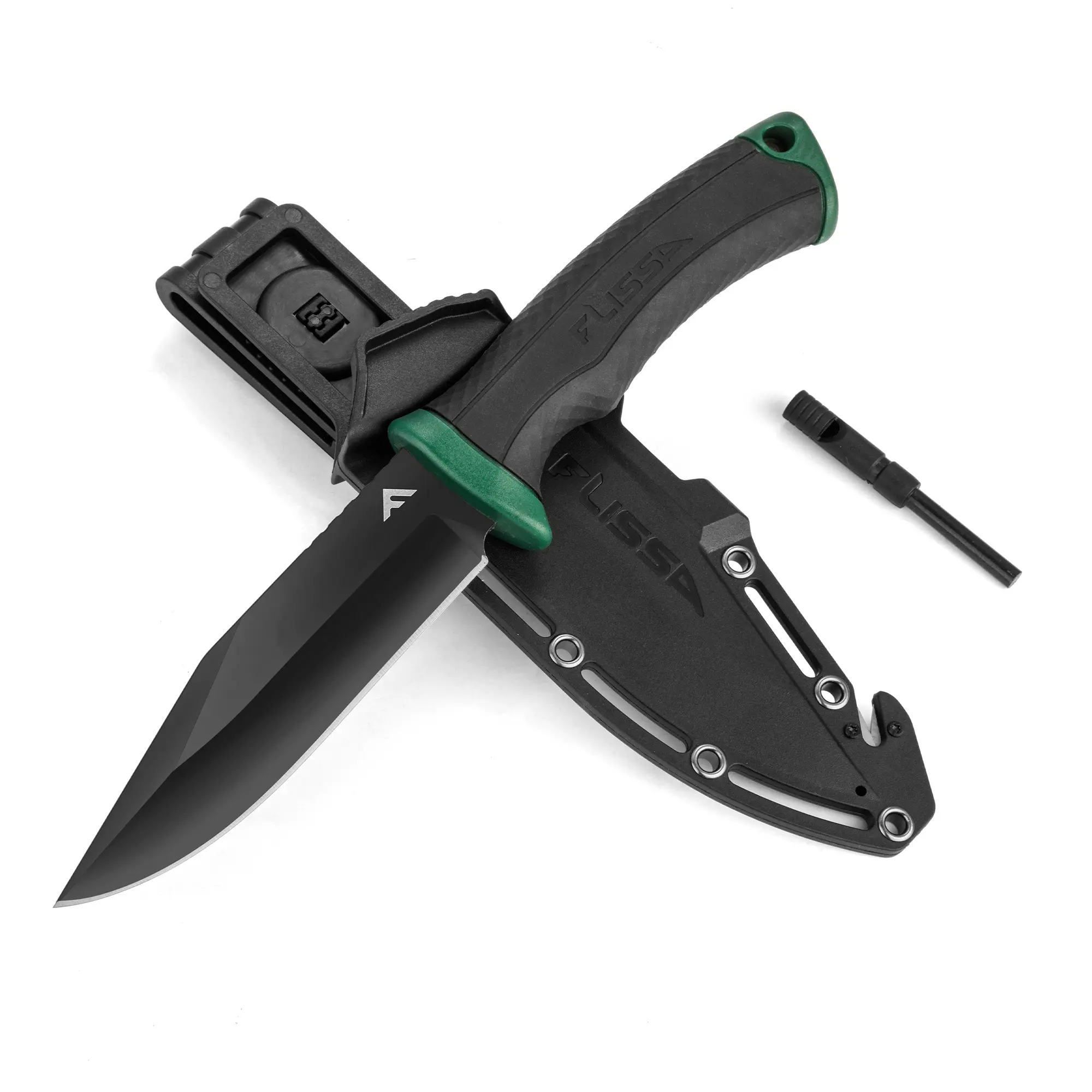 FLISSA 4-7/8” Survival Knife with Sheath, Fixed Blade Knife with Whistle & Fire Starter for Camping, Outdoor, Bush Craft, Tactical, Fiberglass Nylon Handle, Gift for Husband, Father, Friend