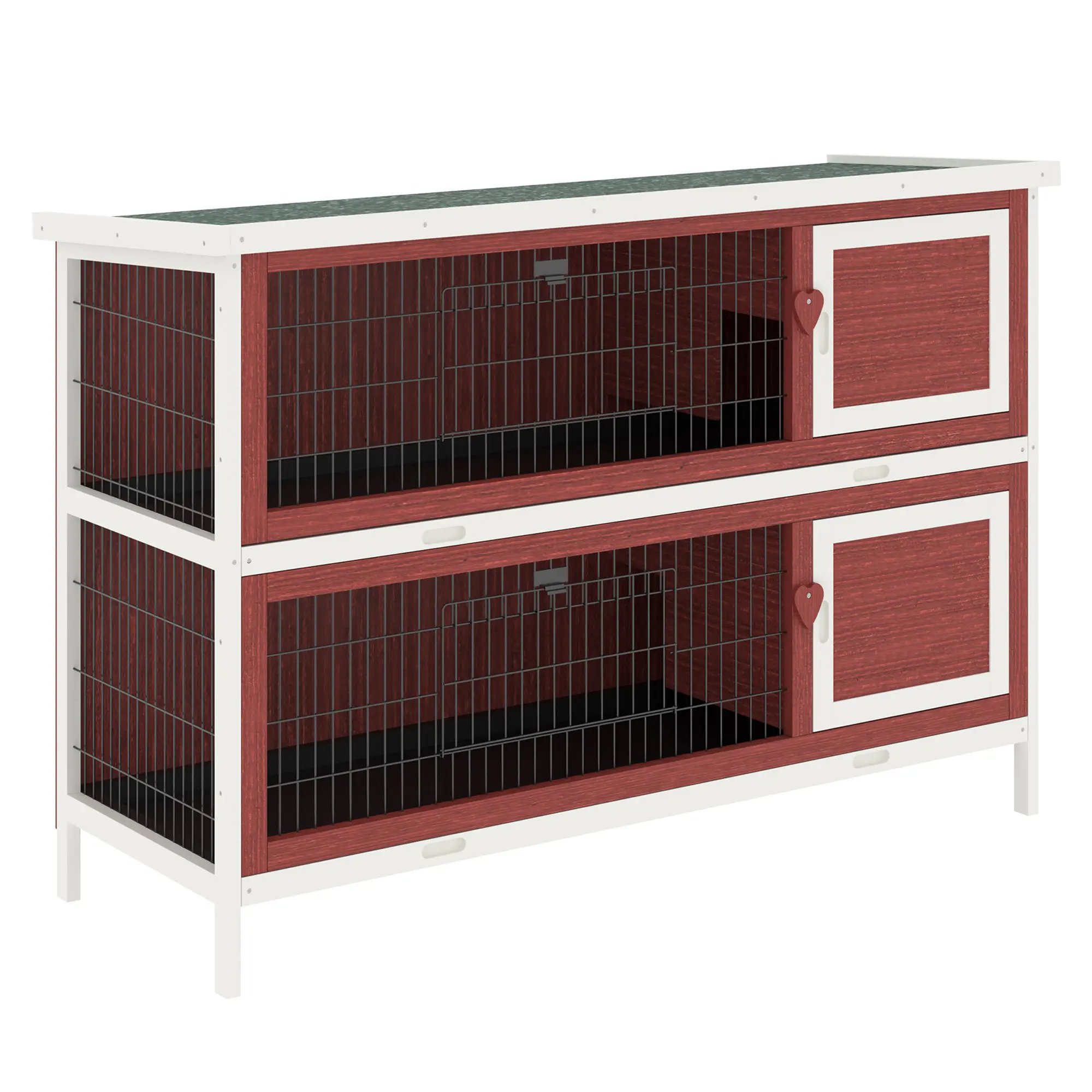 PawHut 54" 2-Story Rabbit Hutch Bunny Cage With Openable Roof, No Leak Tray and Fun Enclosed Run, Indoor/Outdoor