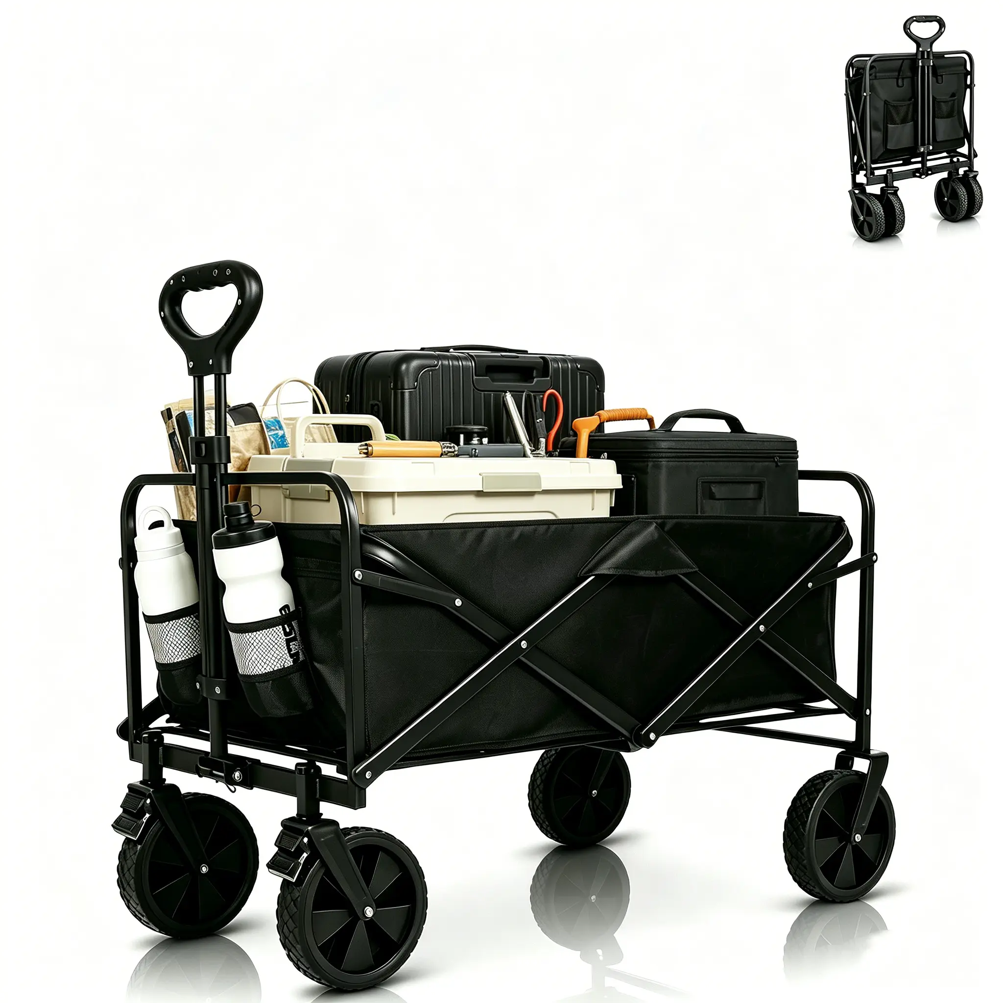 450LBS Heavy-Duty Collapsible Utility Wagon Cart - 1-Step Fold Waterproof Oxford Folding Trolley Cart with Sand-Proof All-Terrain Wheels for Camping, Grocery Shopping